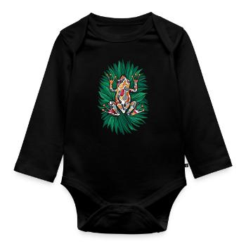 Coqui Frog Puerto Rico Tropical Artwork - Organic Longsleeve Baby Bodysuit - black - Front