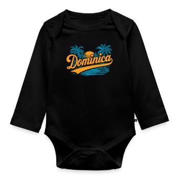 Dominica Souvenir – Tropical Palm Trees and - Organic Longsleeve Baby Bodysuit - black - Front