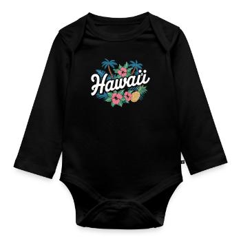 Hawaii Souvenir Tropical Flowers and Pineapple - Organic Longsleeve Baby Bodysuit - black - Front
