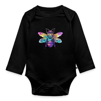 Bunte Biene mit Regenbogenflügeln - Baby Bio-Langarm-Body - Schwarz - Vorne