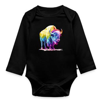 Colorful Buffalo Pop Art - Power and Nature - Organic Longsleeve Baby Bodysuit - black - Front