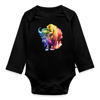 Colorful buffalo in rainbow colors - Organic Longsleeve Baby Bodysuit - black - Front