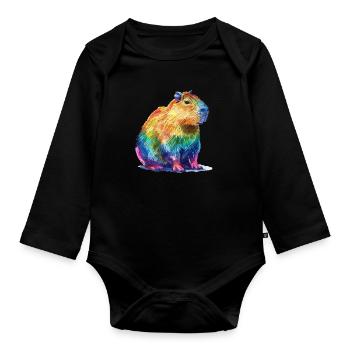 Capybara Rainbow Colorful Capybara Portrait - Organic Longsleeve Baby Bodysuit - black - Front