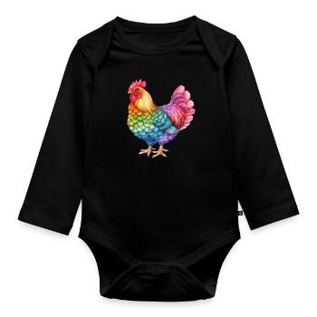 Colorful Chicken Rainbow - Colorful Chicken Life - Organic Longsleeve Baby Bodysuit - black - Front