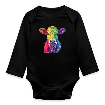 Bunte Regenbogen-Kuh Kunstwerk - Baby Bio-Langarm-Body - Schwarz - Vorne