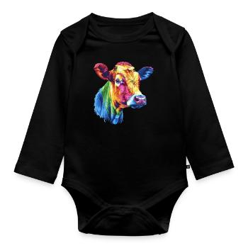 Bunte Kuh Regenbogen Kunstwerk - Baby Bio-Langarm-Body - Schwarz - Vorne