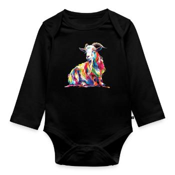 Colorful goat head artwork for nature and - Organic Longsleeve Baby Bodysuit - black - Front