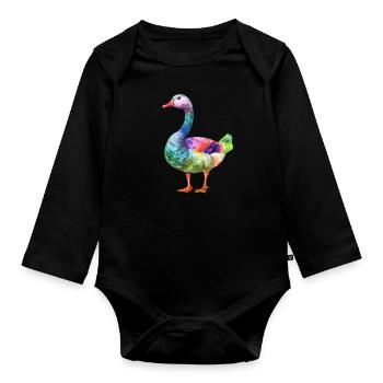Bunte Ente Aquarell Kunstwerk - Baby Bio-Langarm-Body - Schwarz - Vorne