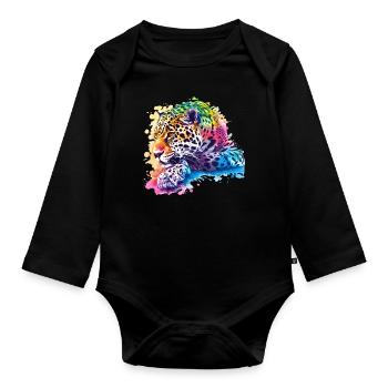 Colorful Leopard Artwork for Wildlife Lovers - Organic Longsleeve Baby Bodysuit - black - Front