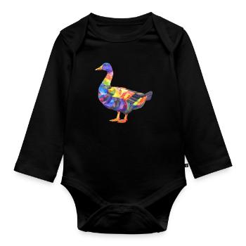 Bunte Gans Geometrisches Kunstwerk - Baby Bio-Langarm-Body - Schwarz - Vorne