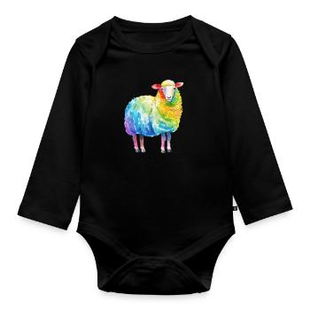 Buntes Schaf - Rainbow Sheep Farm Animal Farmer - Baby Bio-Langarm-Body - Schwarz - Vorne