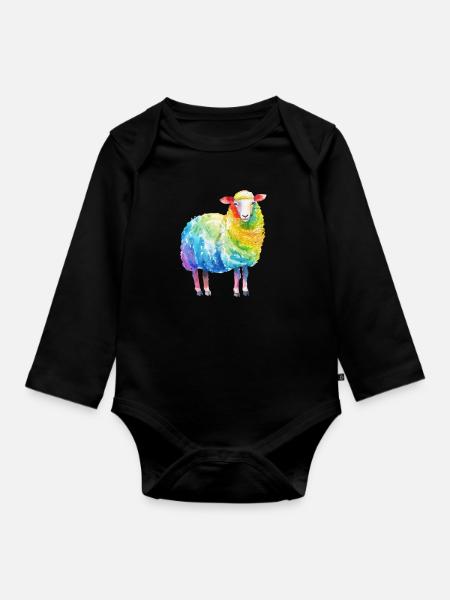 Buntes Schaf - Rainbow Sheep Farm Animal Farmer - Baby Bio-Langarm-Body - Schwarz