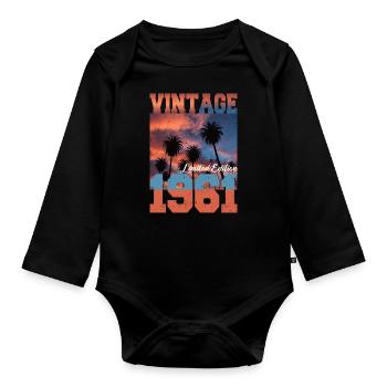 1961 Vintage Limited Edition Palmen Geboren 1961 - Baby Bio-Langarm-Body - Schwarz - Vorne