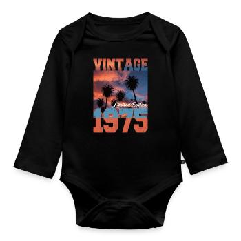 1975 Vintage Limited Edition Palmen Geboren 1975 - Baby Bio-Langarm-Body - Schwarz - Vorne