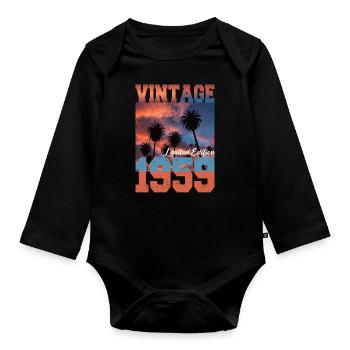 1959 Vintage Limited Edition Palmen Geboren 1959 - Baby Bio-Langarm-Body - Schwarz - Vorne