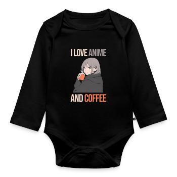 J’adore l’anime et le café - style manga. - Body Bébé bio manches longues - noir - Devant