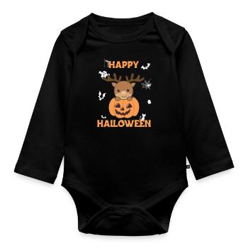 Deer in pumpkin cute deer Happy Halloween - Organic Longsleeve Baby Bodysuit - black - Front