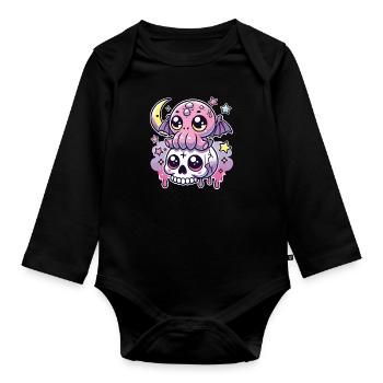 Kawaii Gothique Cthulhu Couleurs pastel Gothique Goth - Body Bébé bio manches longues - noir - Devant