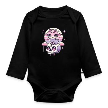 Kawaii Pastel Goth Cute Creepy Ziege Fledermaus - Baby Bio-Langarm-Body - Schwarz - Vorne