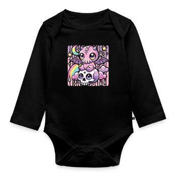 Kawaii Gothique Cthulhu Couleurs pastel Gothique Goth - Body Bébé bio manches longues - noir - Devant