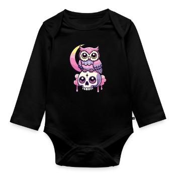 Kawaii Gothic Eule Pastellfarben Gothic Goth - Baby Bio-Langarm-Body - Schwarz - Vorne