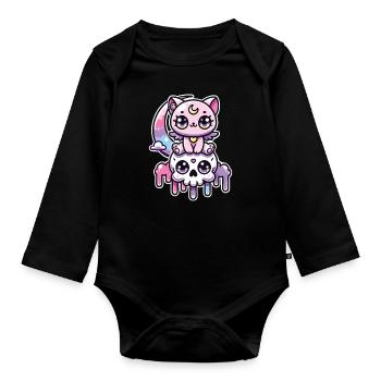 Kawaii Gothic Katze Pastellfarben Gothic Goth - Baby Bio-Langarm-Body - Schwarz - Vorne