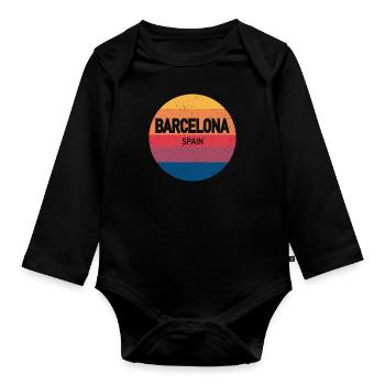Retro Sonnenuntergang Souvenir Barcelona Spanien - Baby Bio-Langarm-Body - Schwarz - Vorne