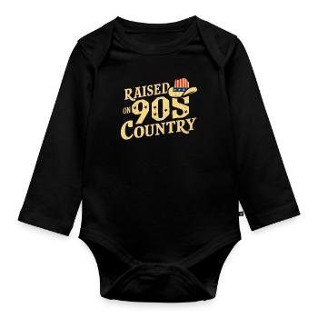 Raised On 90s Country Musik Retro Cowboyhut - Baby Bio-Langarm-Body - Schwarz - Vorne