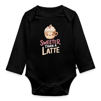 Süßer Als Ein Latte Barista Motiv - Baby Bio-Langarm-Body - Schwarz - Vorne