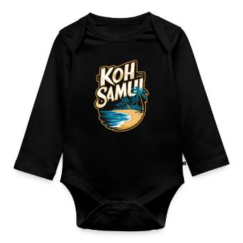Koh Samui souvenir beach and palm trees - Organic Longsleeve Baby Bodysuit - black - Front