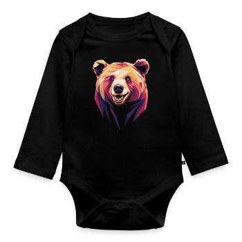 Colorful Polygonal Bear Head Artwork - Organic Longsleeve Baby Bodysuit - black - Front