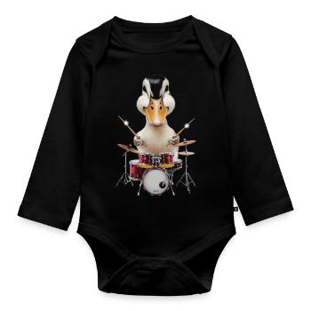 Ente Schlagzeug - Baby Bio-Langarm-Body - Schwarz - Vorne