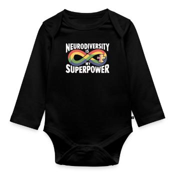 Neurodiversity is My Superpower - Organic Longsleeve Baby Bodysuit - black - Front