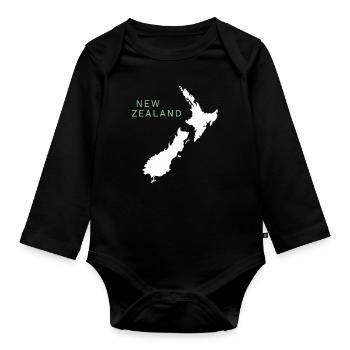 New Zealand Souvenir Map New Zealand - Organic Longsleeve Baby Bodysuit - black - Front