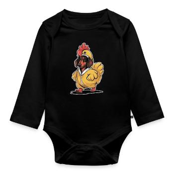 Dackel Im Kostüm Als Huhn - Baby Bio-Langarm-Body - Schwarz - Vorne
