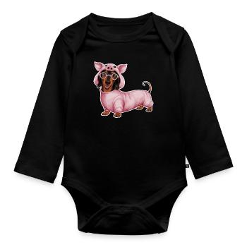 Teckel en costumes avec lunettes en costume de cochon - Body Bébé bio manches longues - noir - Devant