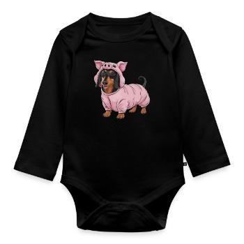 Teckel En Costumes Tenue Cochon - Body Bébé bio manches longues - noir - Devant