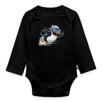 Schwimmender Pinguin Schwimmer Schwimmen - Baby Bio-Langarm-Body - Schwarz - Vorne