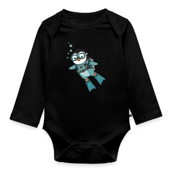 Mignon pingouin plongeur illustration - Body Bébé bio manches longues - noir - Devant