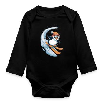 Pingouin Ski Plaisir Hiver - Body Bébé bio manches longues - noir - Devant