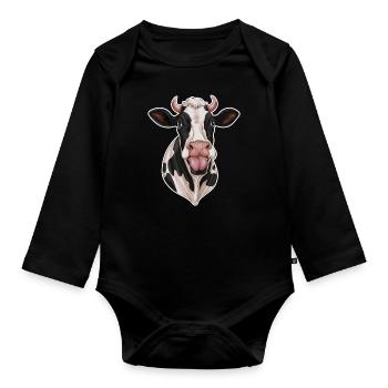 Funny Cow Sticks Out Tongue - Organic Longsleeve Baby Bodysuit - black - Front
