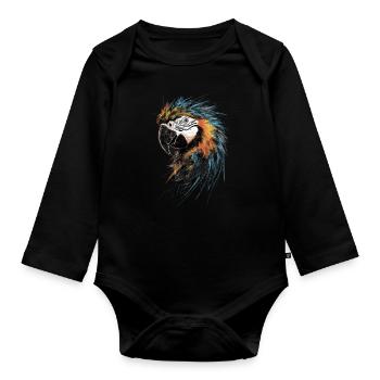 Macaw Papagei Kunst Zeichnung Abstrakte - Baby Bio-Langarm-Body - Schwarz - Vorne