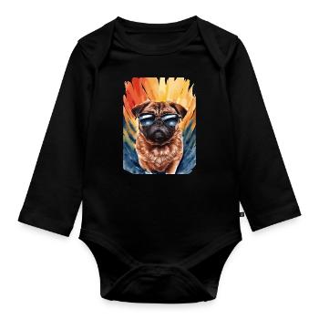 Cooler Mops Mit Sonnenbrille Vor Bunter Kulisse - Baby Bio-Langarm-Body - Schwarz - Vorne