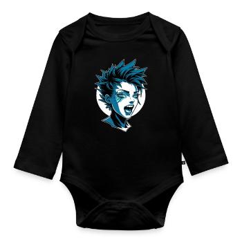 Fille punk futuriste avec mohawk - Body Bébé bio manches longues - noir - Devant