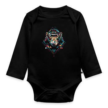 Art géométrique coloré des chimpanzés - Body Bébé bio manches longues - noir - Devant