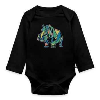 Buntes Geometrisches Nilpferd Design - Baby Bio-Langarm-Body - Schwarz - Vorne