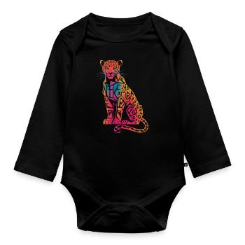 Colorful Geometric Leopard - Organic Longsleeve Baby Bodysuit - black - Front