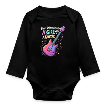 Fille avec la puissance de la guitare - Body Bébé bio manches longues - noir - Devant