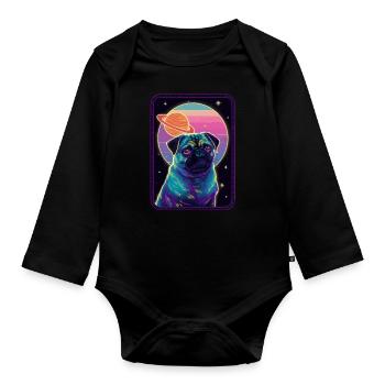 Animal Art Planet Fantasy Artwork: Pug with - Organic Longsleeve Baby Bodysuit - black - Front