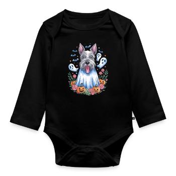 Cute Dog In Halloween Ghost Costume With - Organic Longsleeve Baby Bodysuit - black - Front
